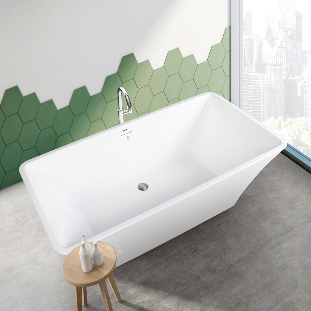 FerdY 59" White Solid Double Walled Straight Bathtub with Toe Tap Drain